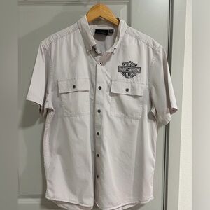 Harley-Davidson Men's Gray Short Sleeve Cotton Blend Button-Up Shirt Size Large